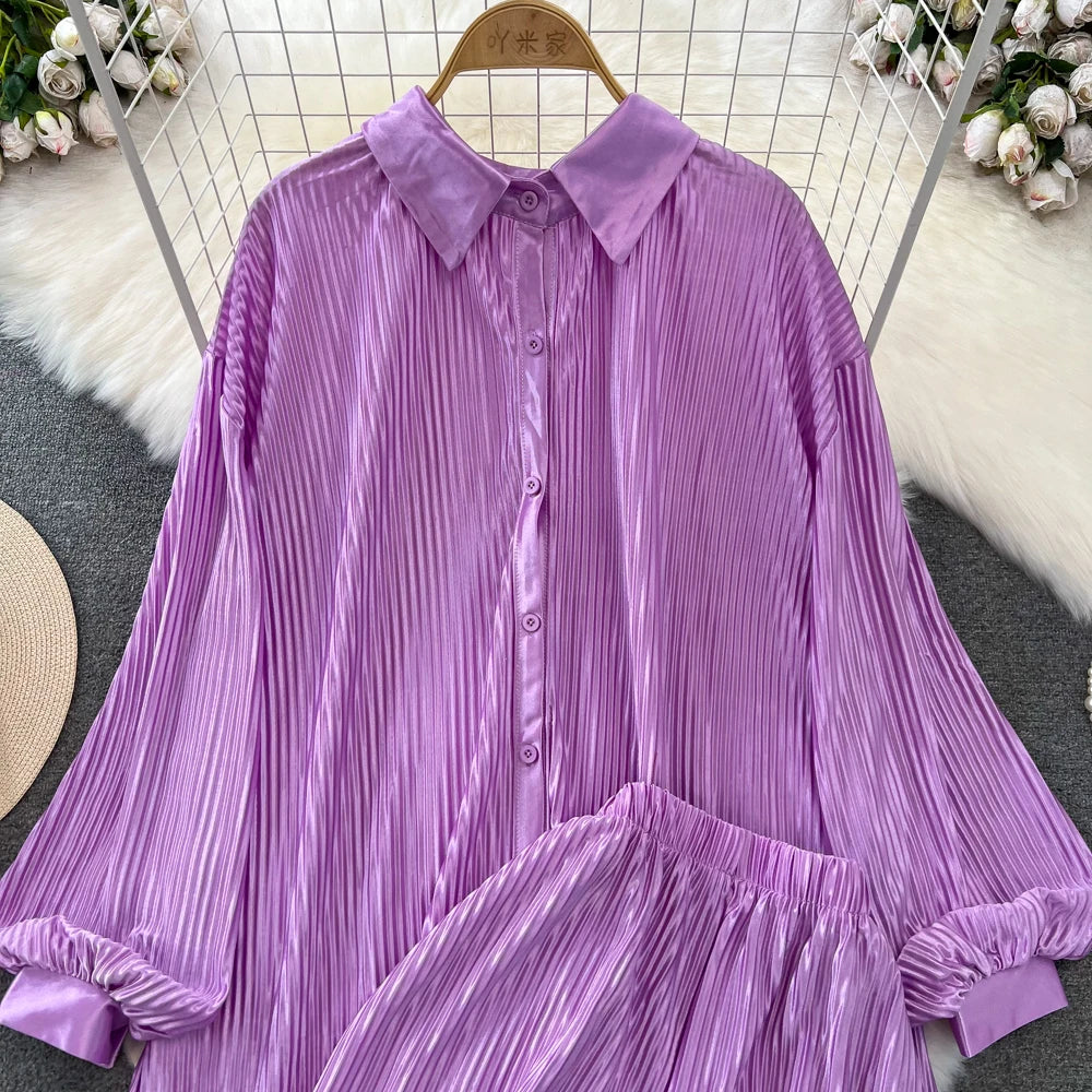 Fashion New Women Solid Casual Loose Two Pieces Set