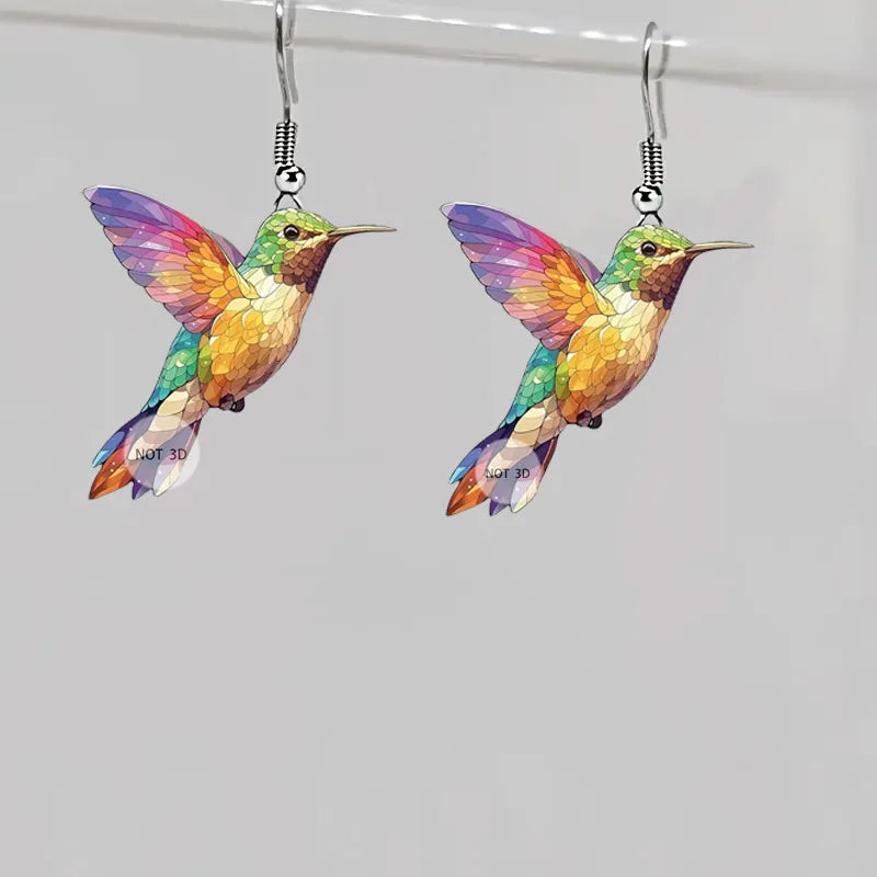 2D Acrylic Hummingbird Earrings