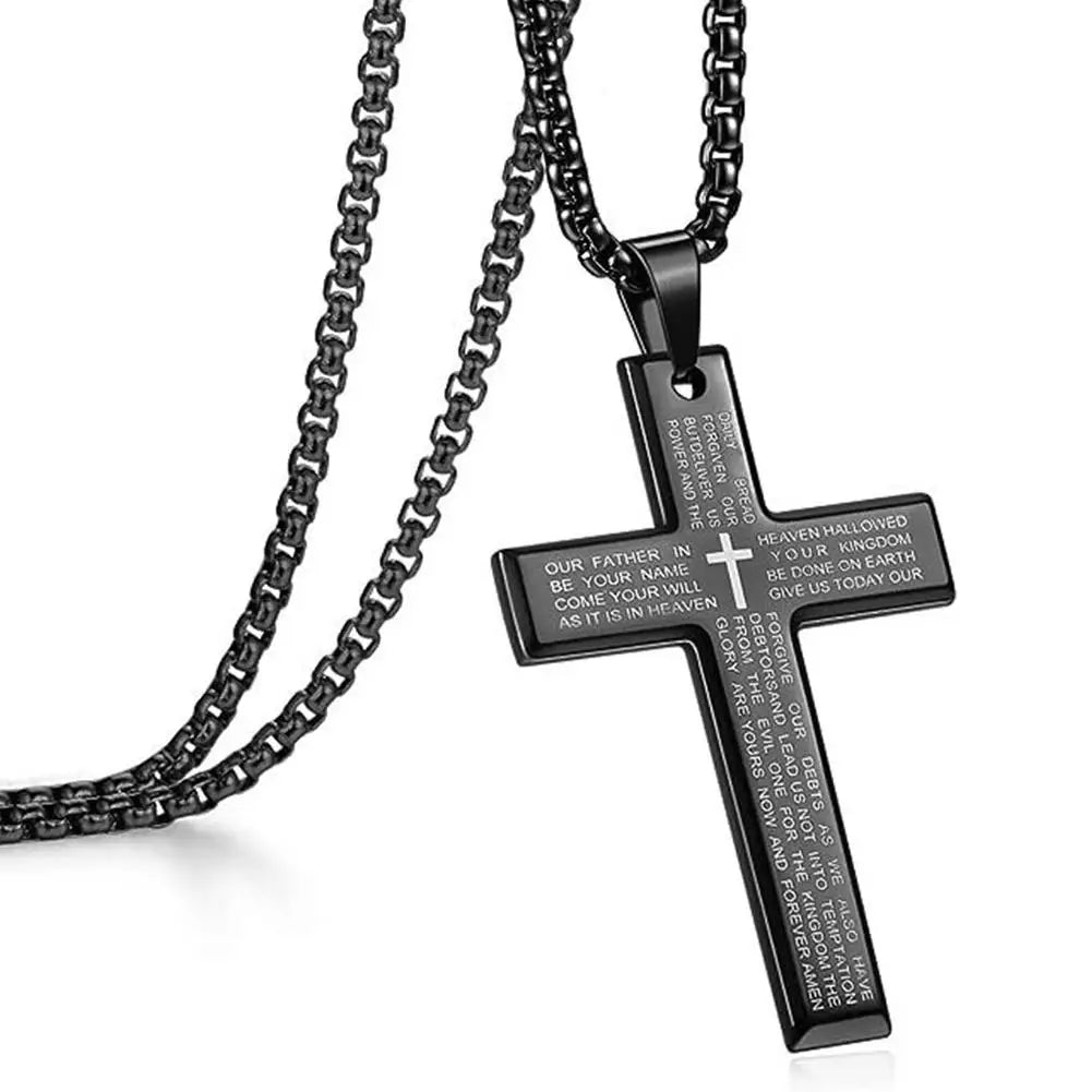 Christian Bible Cross Chain Necklace Steel