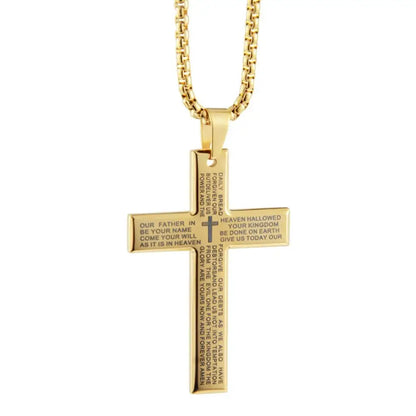Christian Bible Cross Chain Necklace Steel