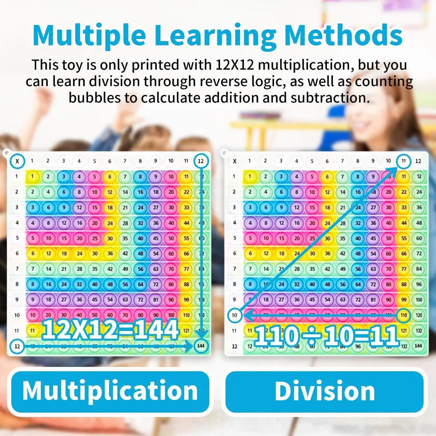 12x12 Multiplication  Silicone Fidget Toy