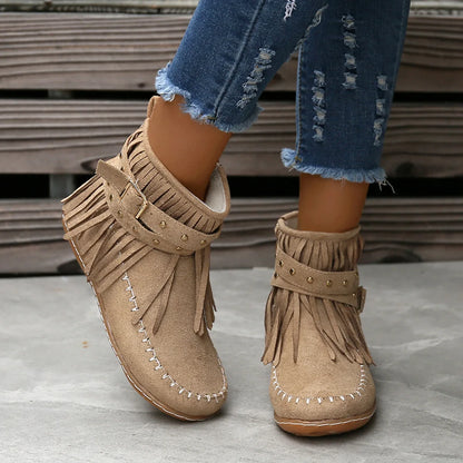 Women Shoes Flat Heel Ankle Boots Retro Suede