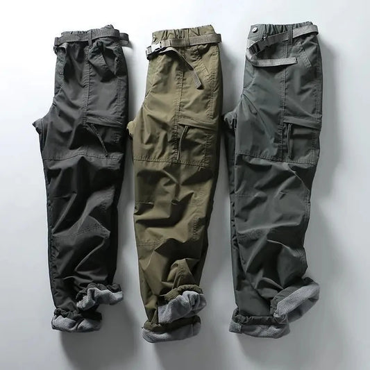 Thick Waterproof Fleece Cargo Pants Men Women Winter Outdoor Multi-pockets