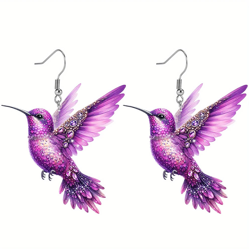 2D Acrylic Hummingbird Earrings