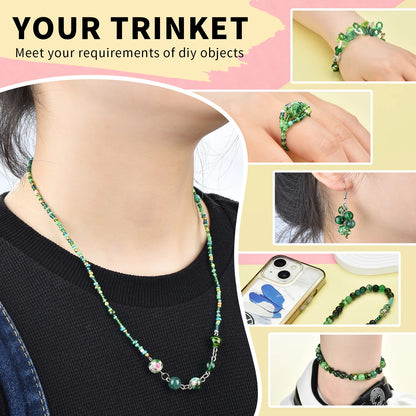 Glass Beads Jewelry Making Kit Green Color Glass Round Loose Beads