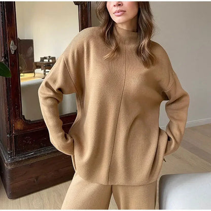 Split Turtleneck Women  sweater and Wide Leg Pants