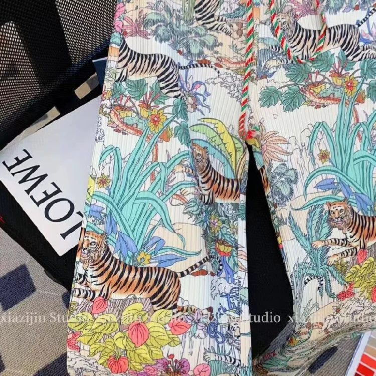 Tiger Print Wide Leg Pants