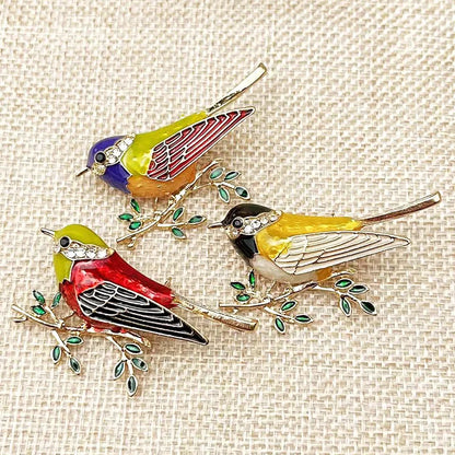 Multi Color Rhinestone Enamelled Bird broach