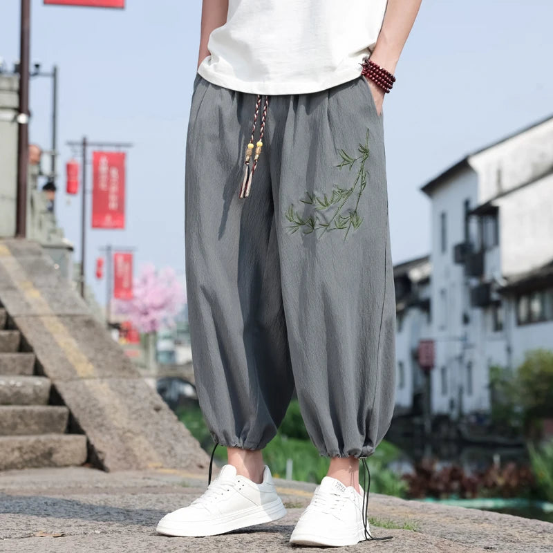 Mens Lightweight Pants Loose Fit with Elastic Waistband and Drawstring