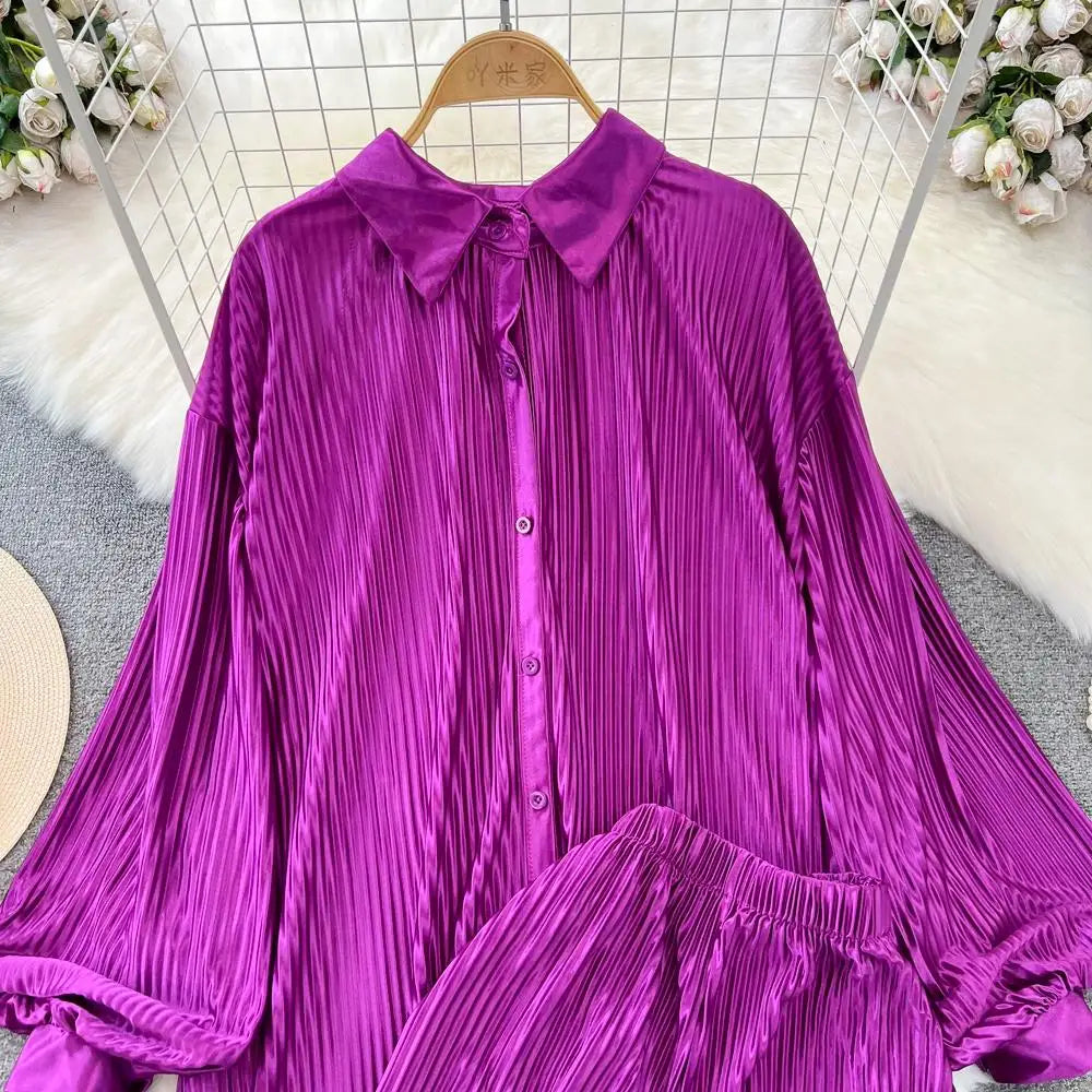 Fashion New Women Solid Casual Loose Two Pieces Set