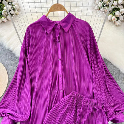 Fashion New Women Solid Casual Loose Two Pieces Set