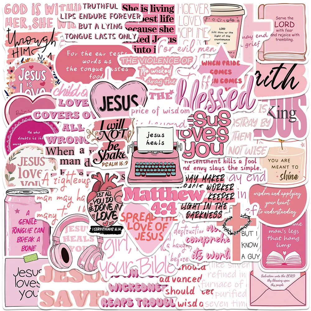 50pcs Creative Pink Bible Jesus Christian stickers