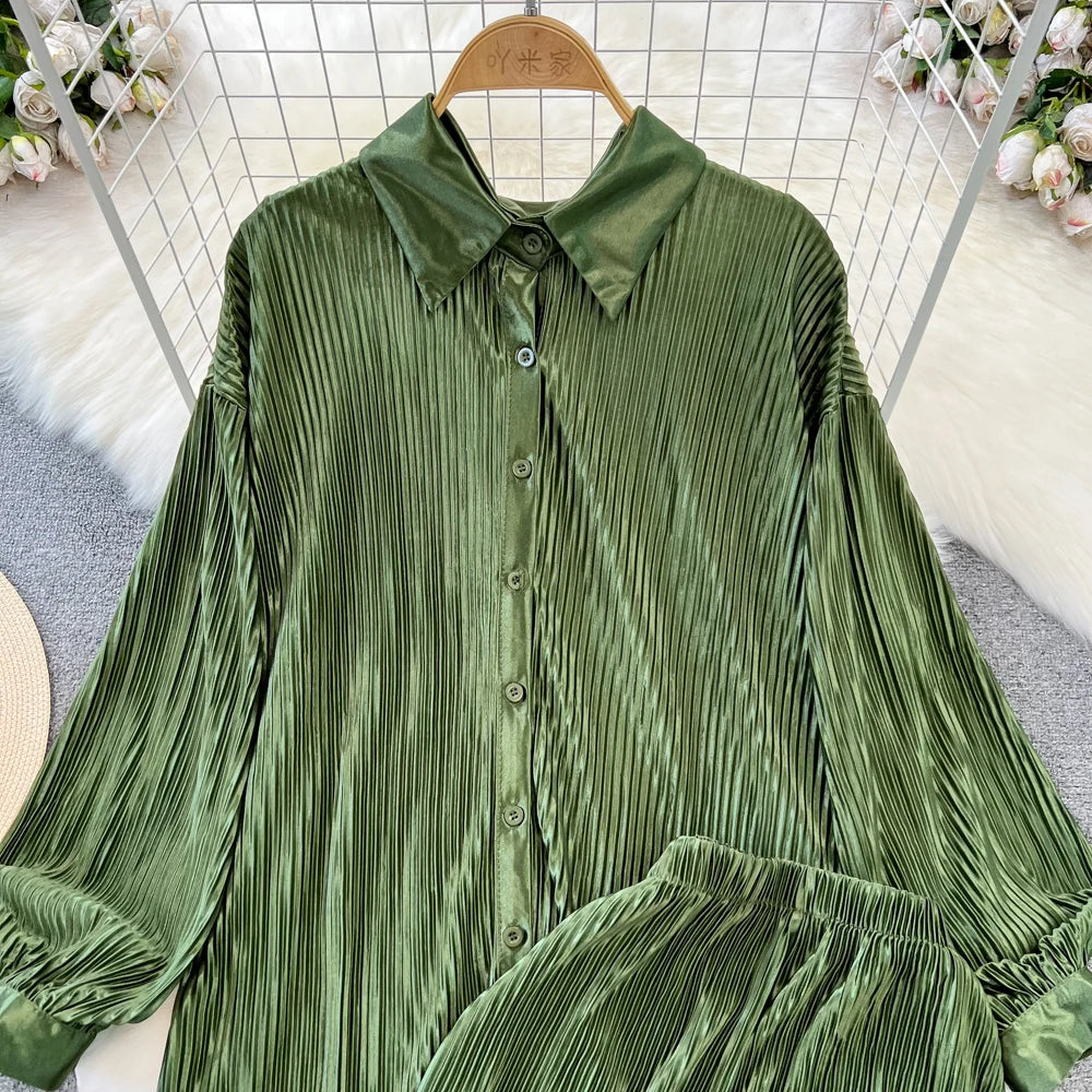 Fashion New Women Solid Casual Loose Two Pieces Set