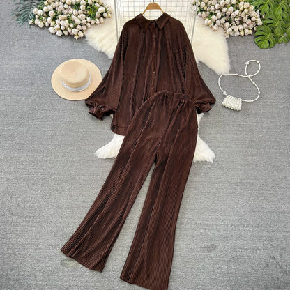 Fashion New Women Solid Casual Loose Two Pieces Set