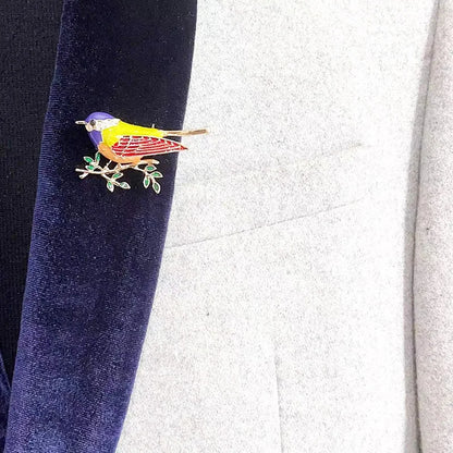 Multi Color Rhinestone Enamelled Bird broach
