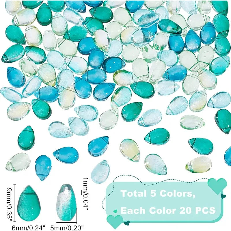 100 Pcs Teardrop Czech Glass Beads 5 Colors Transparent Crystal