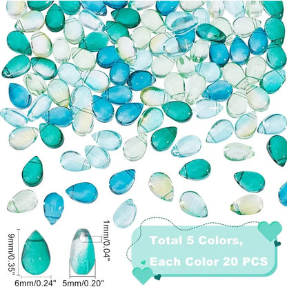 100 Pcs Teardrop Czech Glass Beads 5 Colors Transparent Crystal