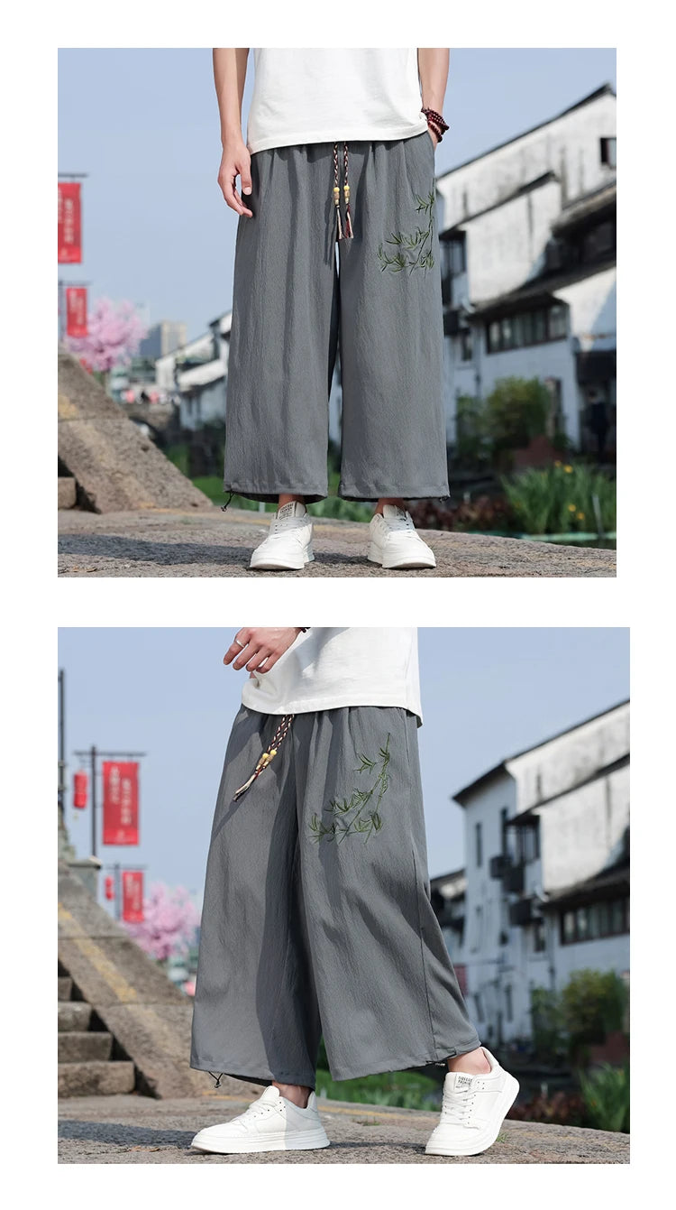 Mens Lightweight Pants Loose Fit with Elastic Waistband and Drawstring