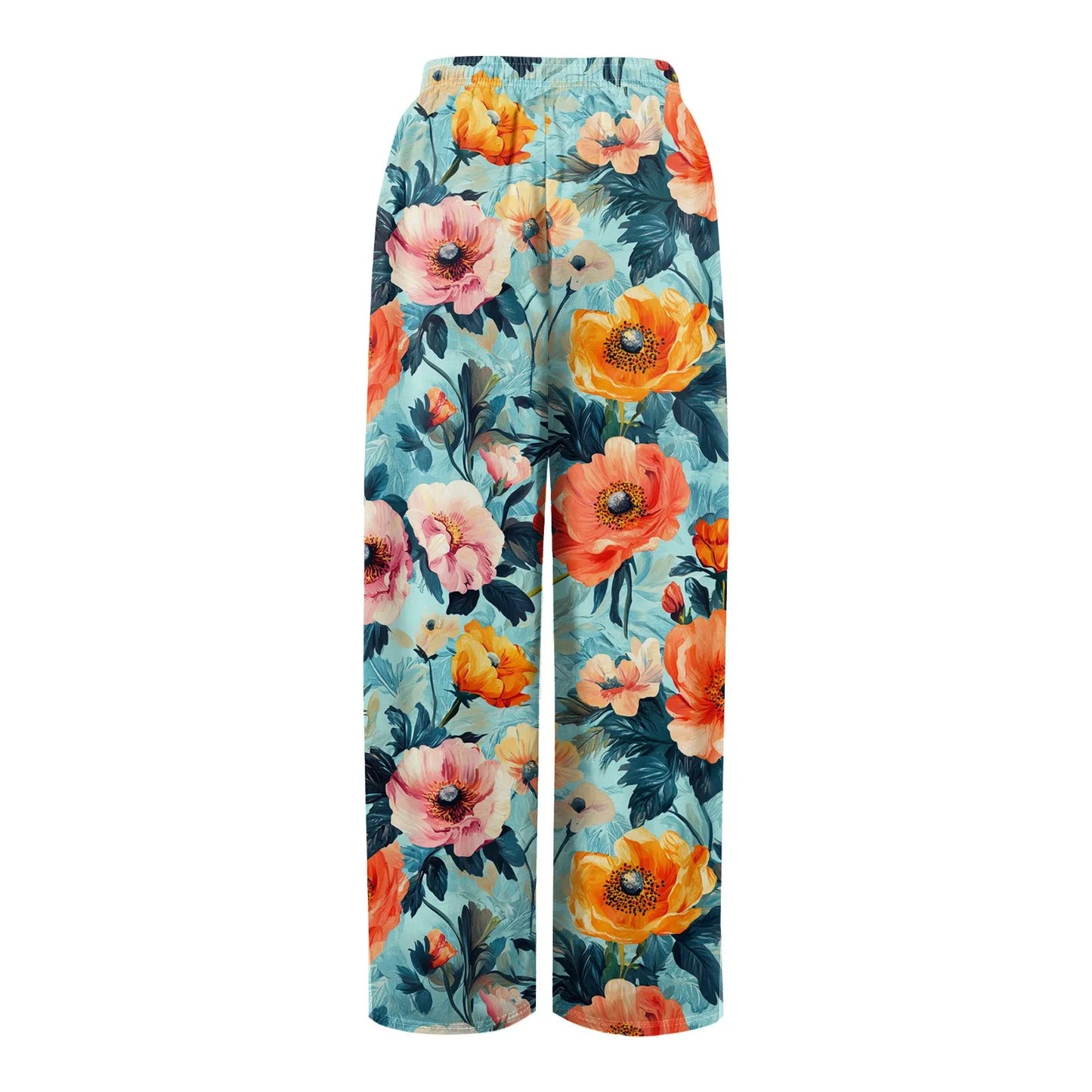 floral print loose wide-leg pants with elastic waist