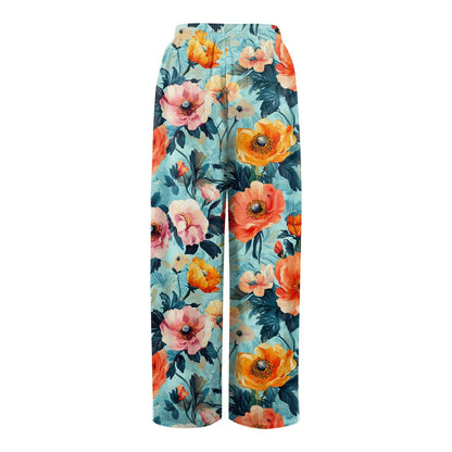 floral print loose wide-leg pants with elastic waist
