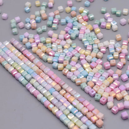 4mm Water Stained Ice Cracks Faceted Crystal Glass