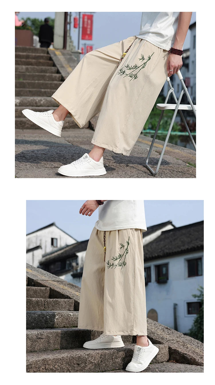 Mens Lightweight Pants Loose Fit with Elastic Waistband and Drawstring