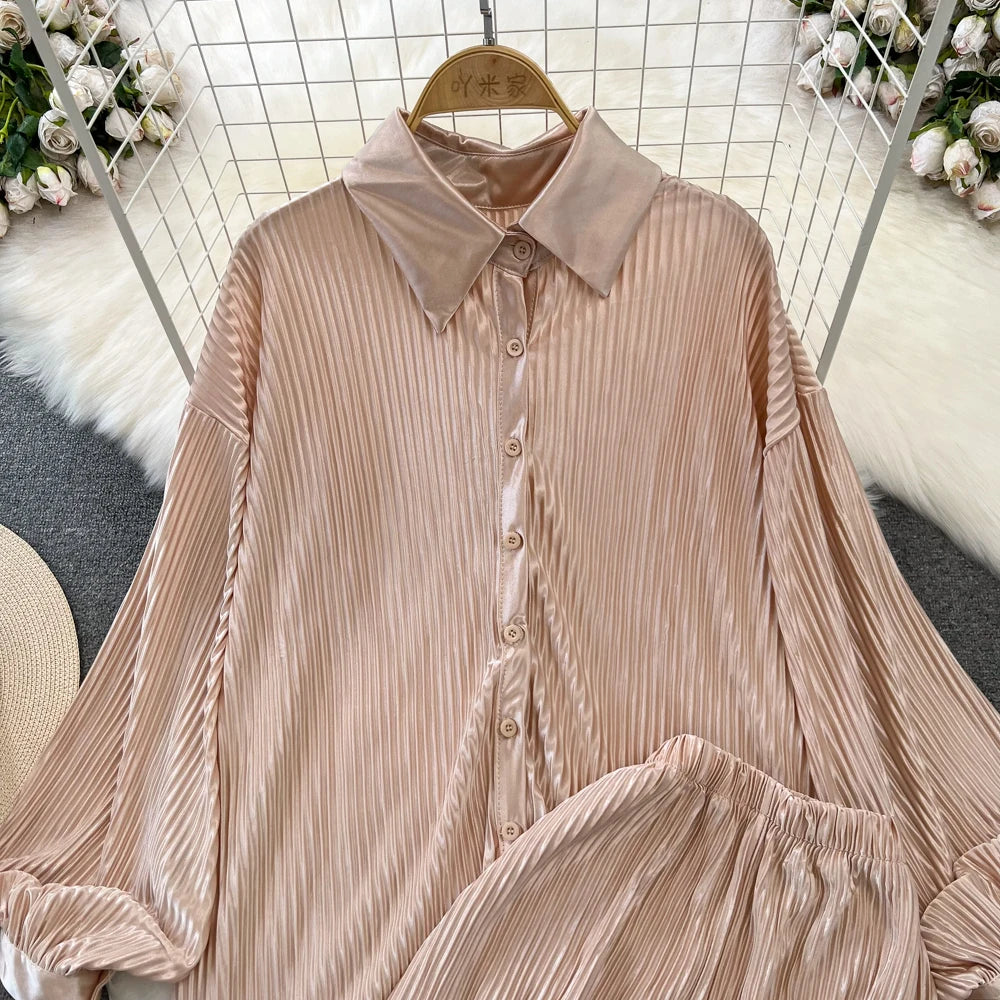 Fashion New Women Solid Casual Loose Two Pieces Set