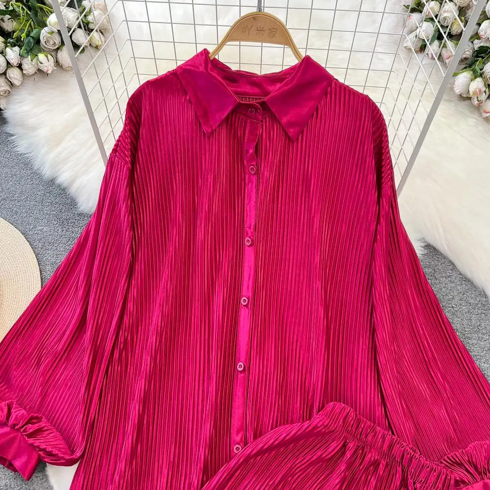 Fashion New Women Solid Casual Loose Two Pieces Set