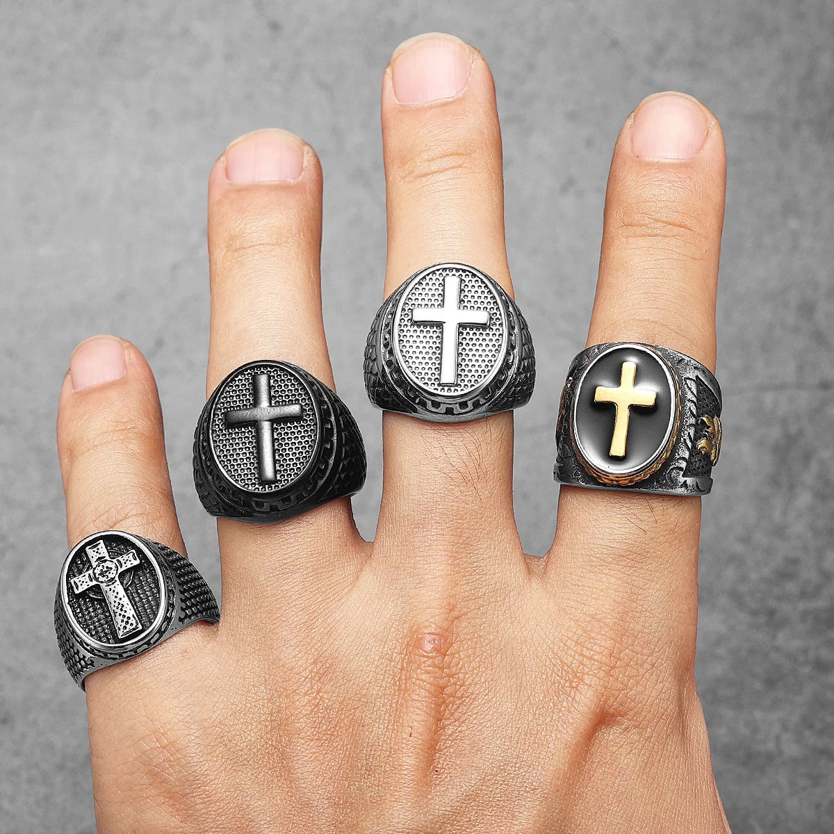 Christian Cross Black Religon Men Rings Stainless Steel