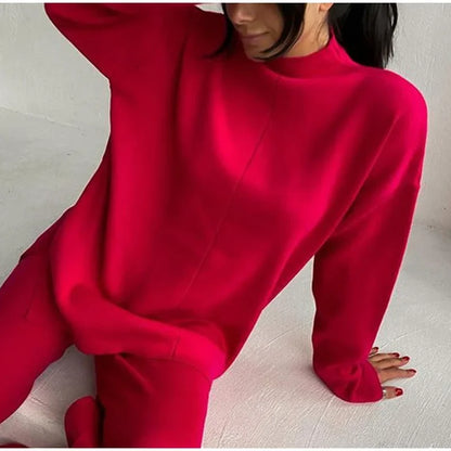 Split Turtleneck Women  sweater and Wide Leg Pants