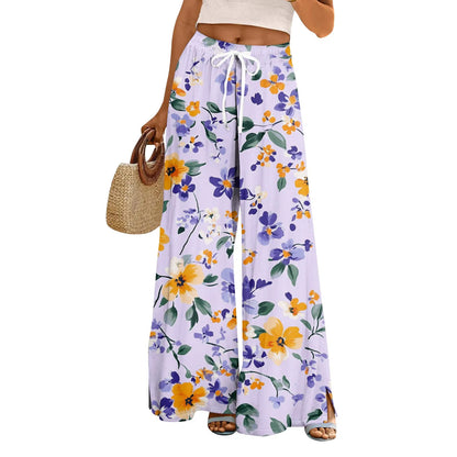 floral print loose wide-leg pants with elastic waist