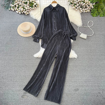 Fashion New Women Solid Casual Loose Two Pieces Set