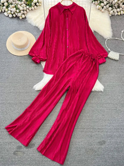 Fashion New Women Solid Casual Loose Two Pieces Set