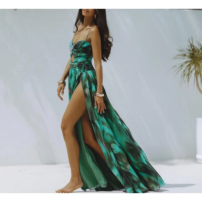 Swimwear with Sarong  Green Print 2 Piece