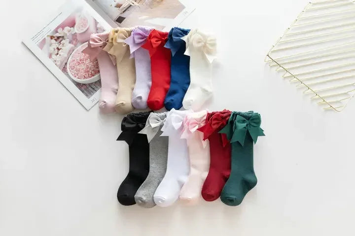 Kids Knee High Socks Baby Girls Cotton Socks Big Bow