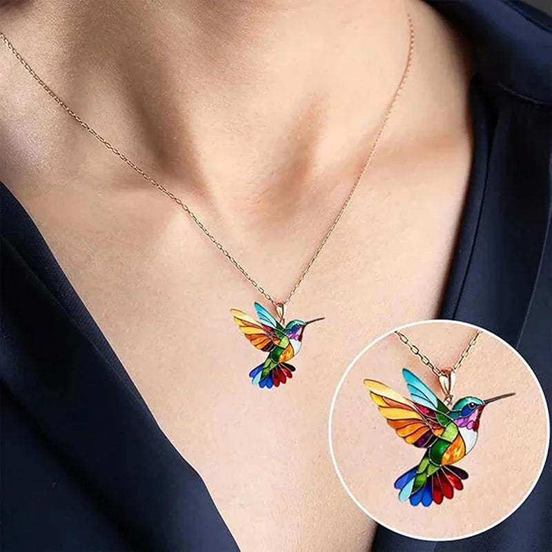 Alloy Colorful Hummingbird necklace