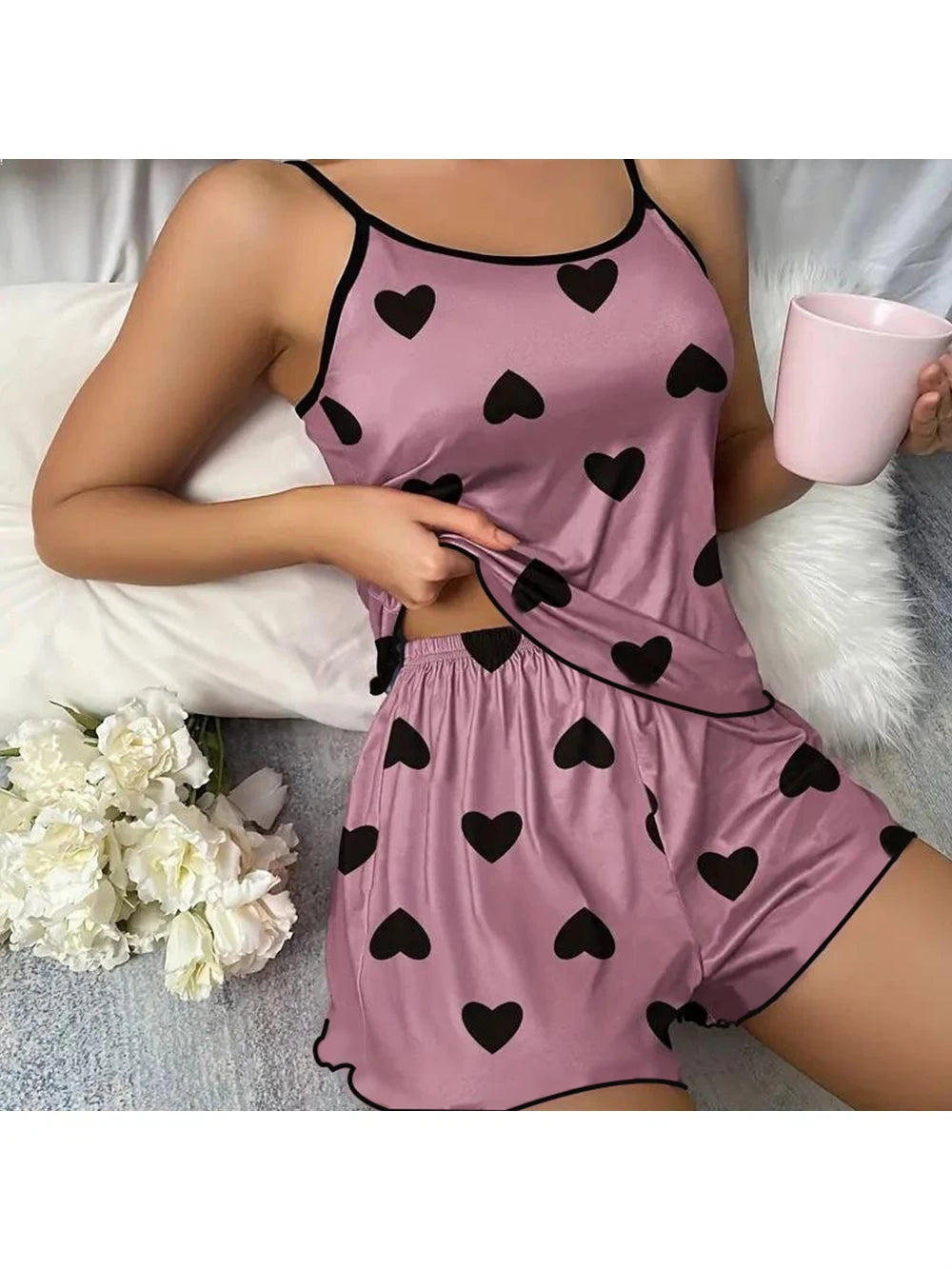 Women's Pajama Set  Pink Heart