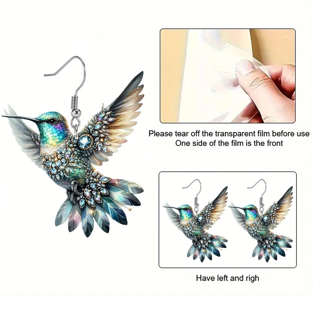 2D Acrylic Hummingbird Earrings