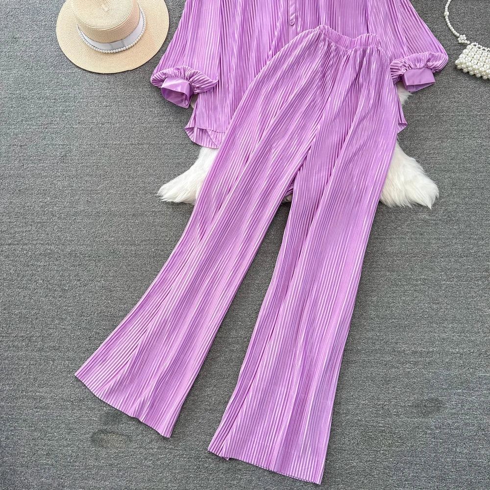 Fashion New Women Solid Casual Loose Two Pieces Set