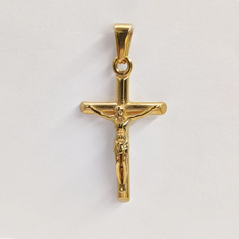 Jesus Cross 18k Gold Plated Stainless Steel Pendant