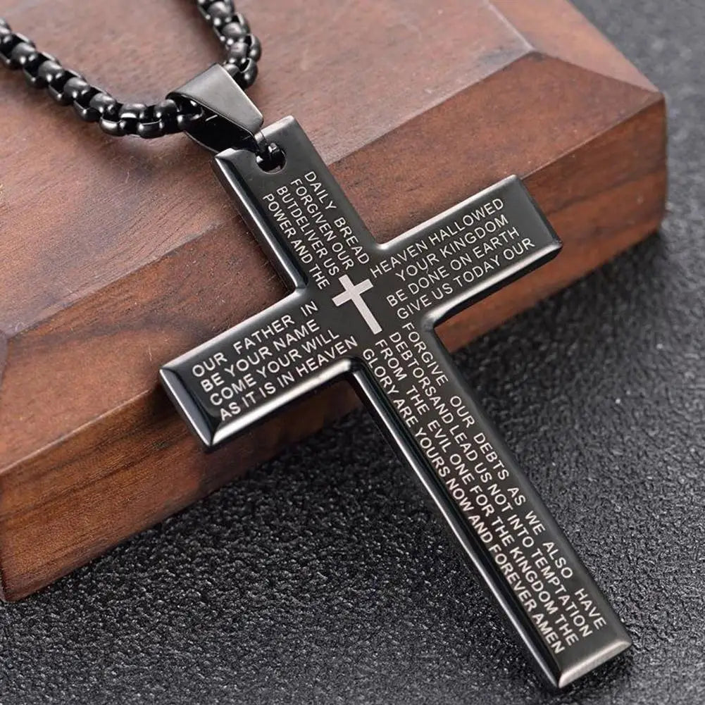 Christian Bible Cross Chain Necklace Steel