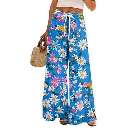 floral print loose wide-leg pants with elastic waist