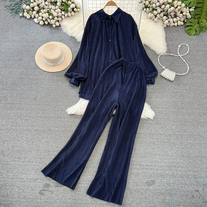 Fashion New Women Solid Casual Loose Two Pieces Set