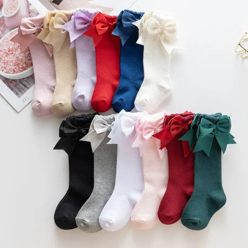 Kids Knee High Socks Baby Girls Cotton Socks Big Bow