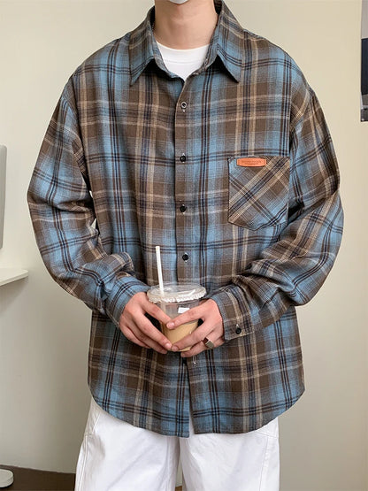 10XL Men Shirt Plaid Long Sleeve Plus Size 6XL 7XL 8XL 9XL