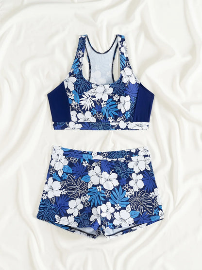 Floral Print Swimwear With Shorts High Waisted Trunk