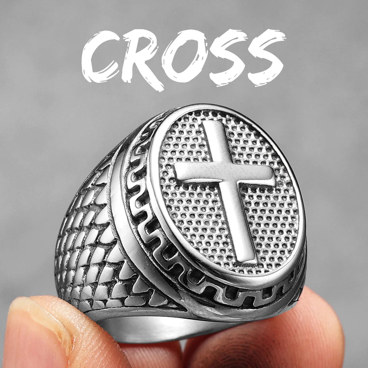 Christian Cross Black Religon Men Rings Stainless Steel
