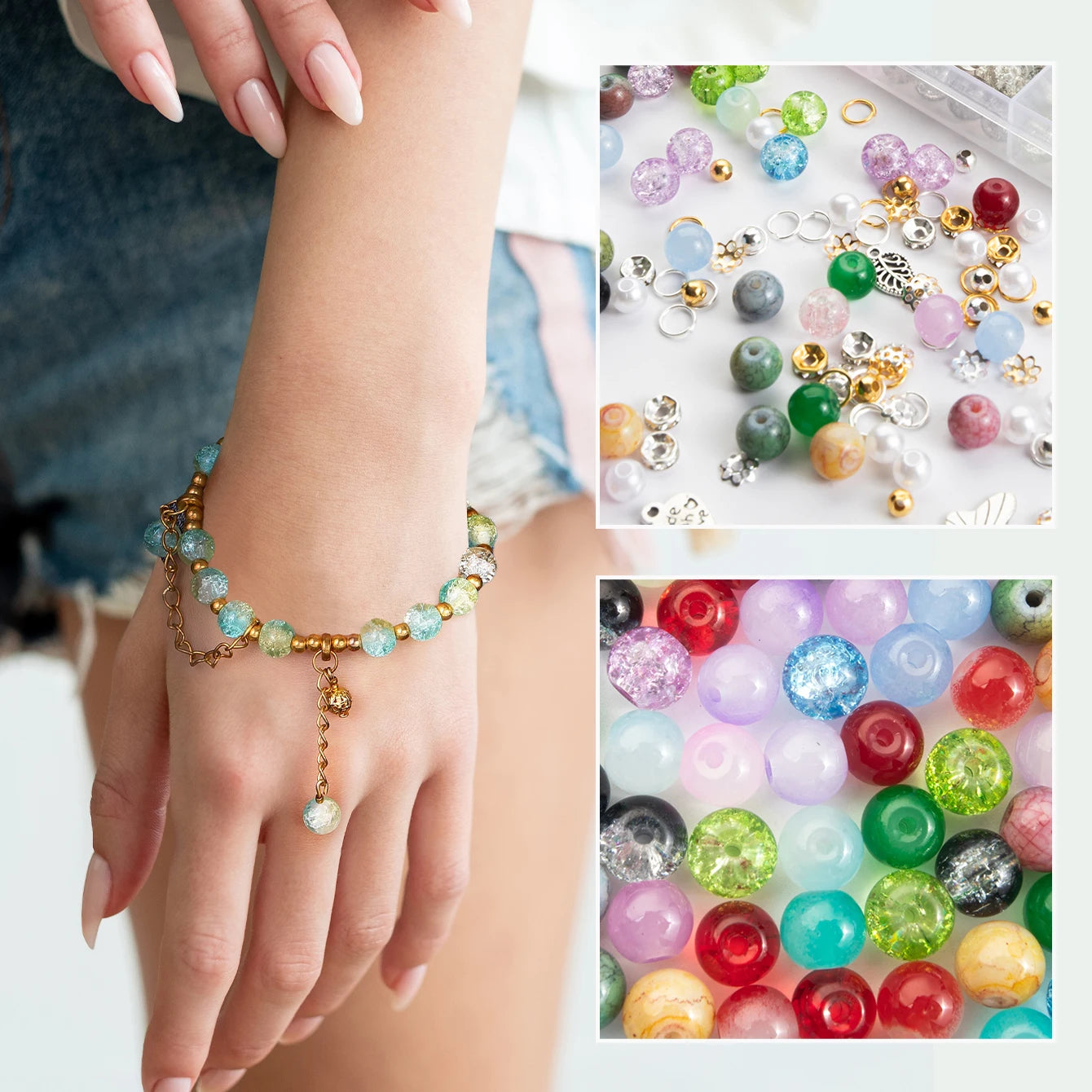 Glass Beads Bracelet Making Kits 28 Colors 8mm Crystal Beads Round Gemstone