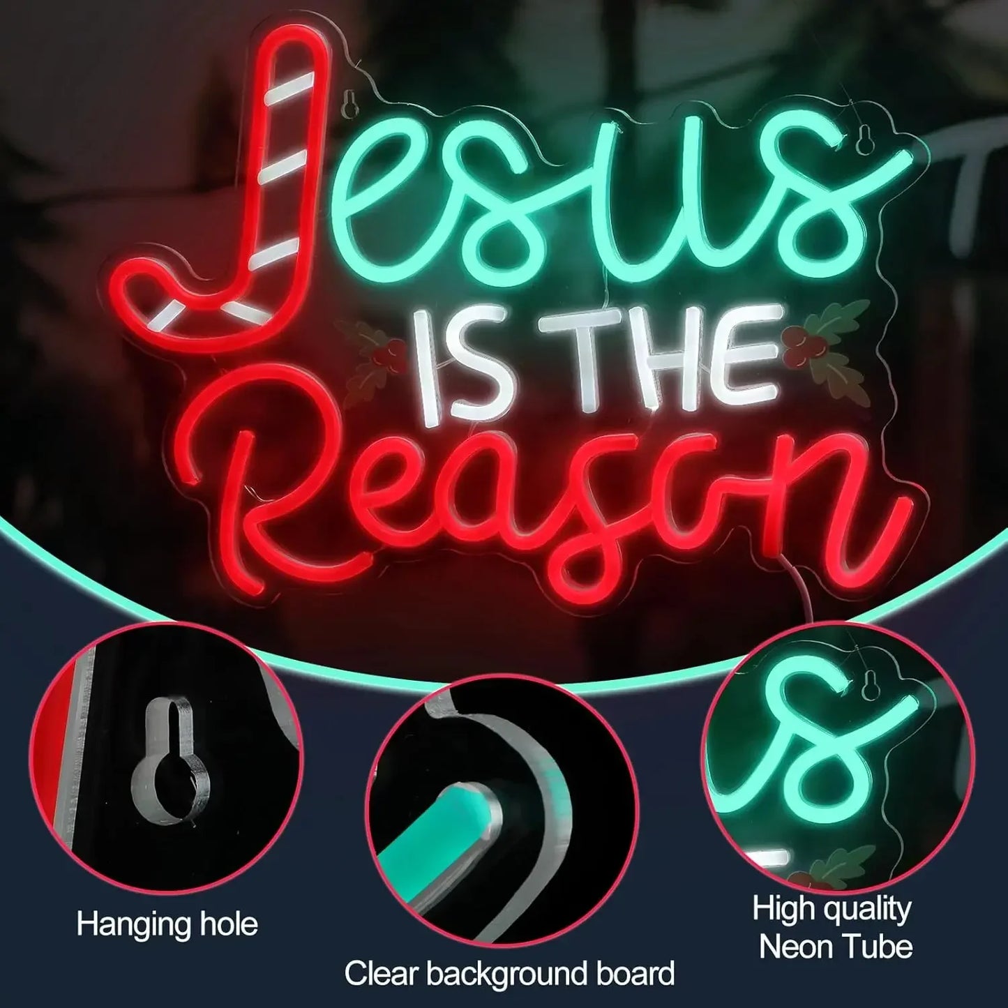 Jesus Is The Reason Neon Sign Christmas LED Neon Light Sign USB powered