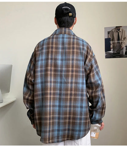 10XL Men Shirt Plaid Long Sleeve Plus Size 6XL 7XL 8XL 9XL